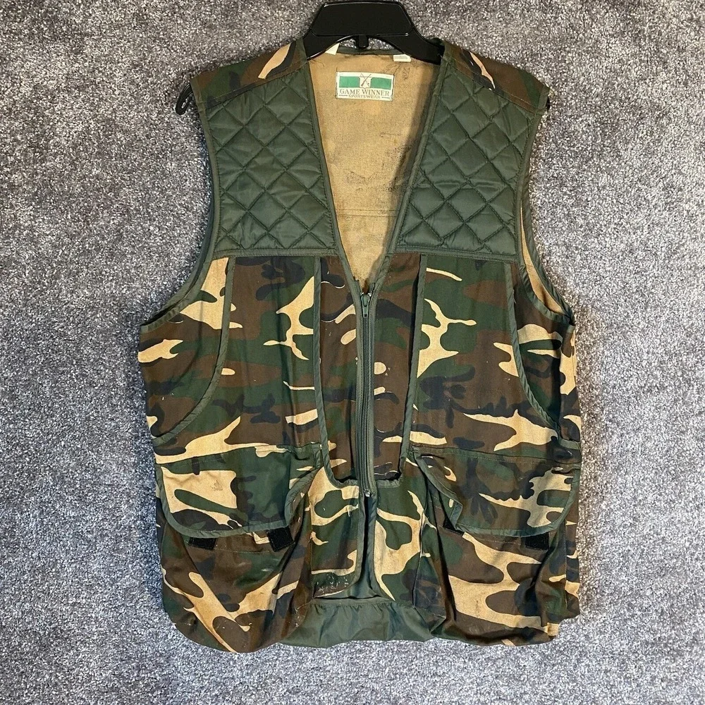 VTG Duck Camo Game Winner Shooting Vest Mens Medium Hunting Sportswear Quilted